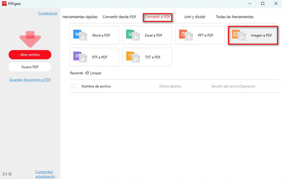 Abrir el Convertidor de Imágenes a PDF