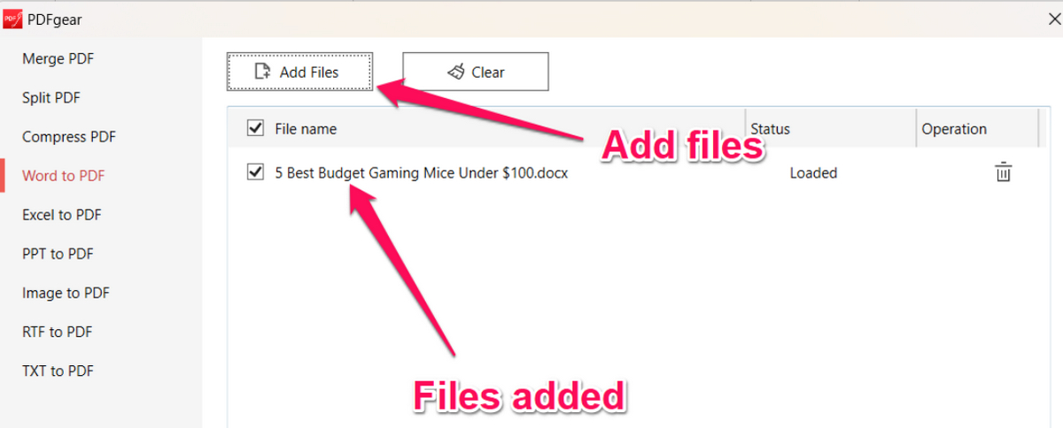 Add Files to PDFgear