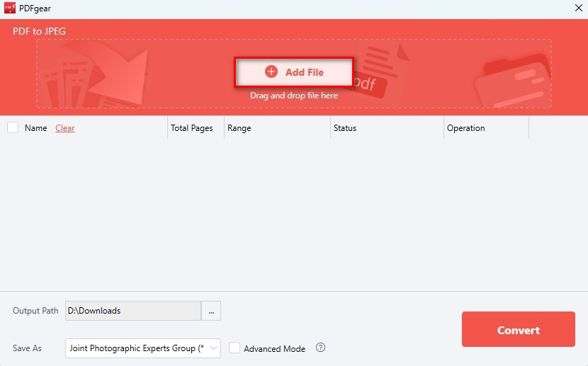 Add PDF Files to Convert to JPG