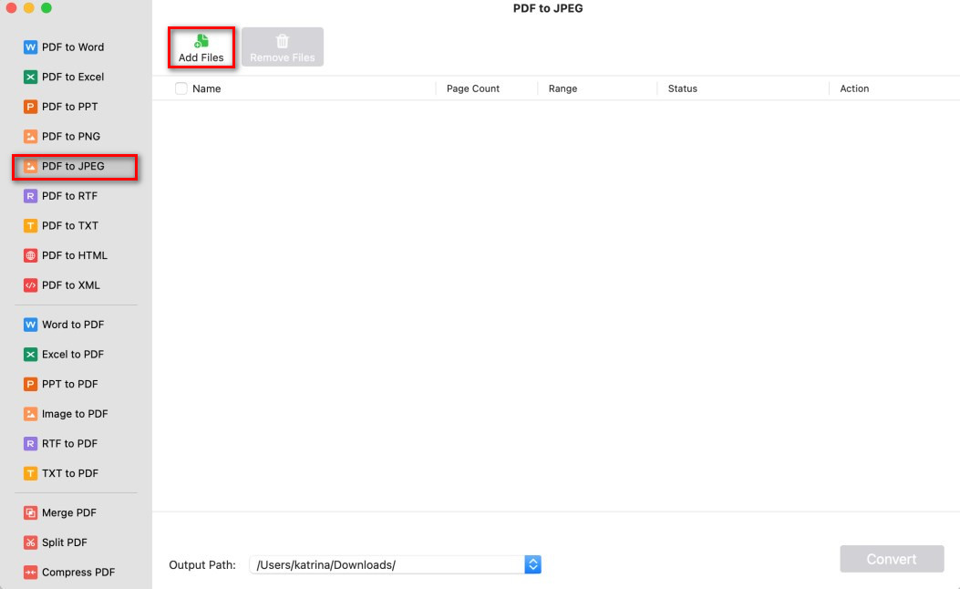 Add PDF to Convert to JPG