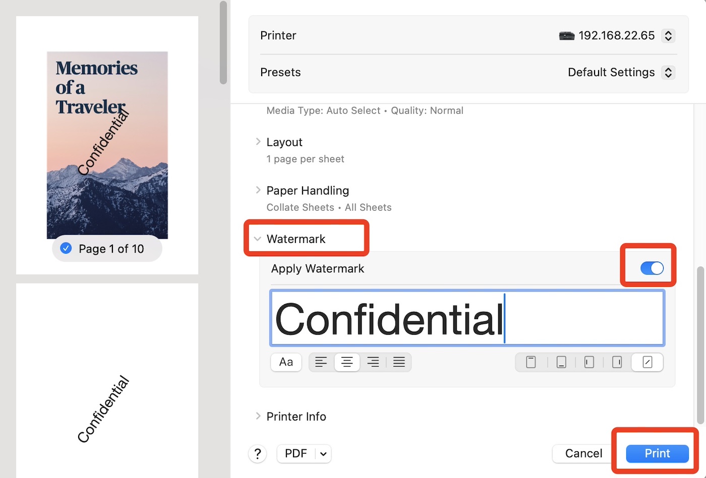 Add Watermark to PDF by Printing