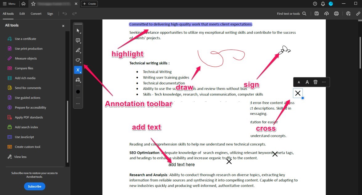 Annotate a PDF in Acrobat Reader