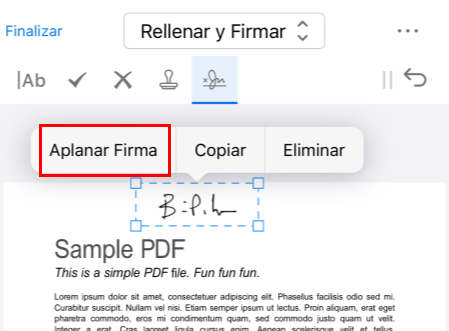 Agregar y Aplanar la Firma en iPhone