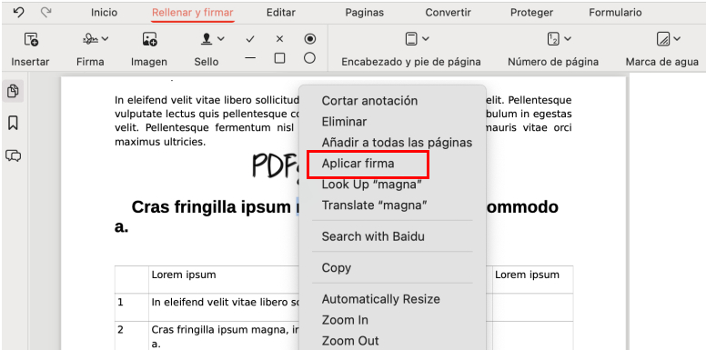 Aplicar tu firma a un PDF en Mac con PDFgear