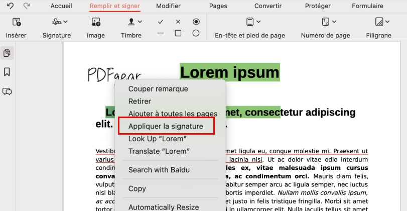 Appliquer votre signature à un PDF sur Mac avec PDFgear