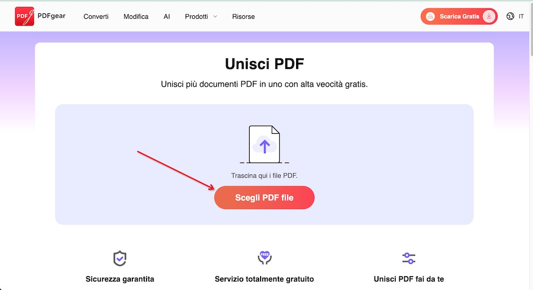Carica il PDF nella fusione online