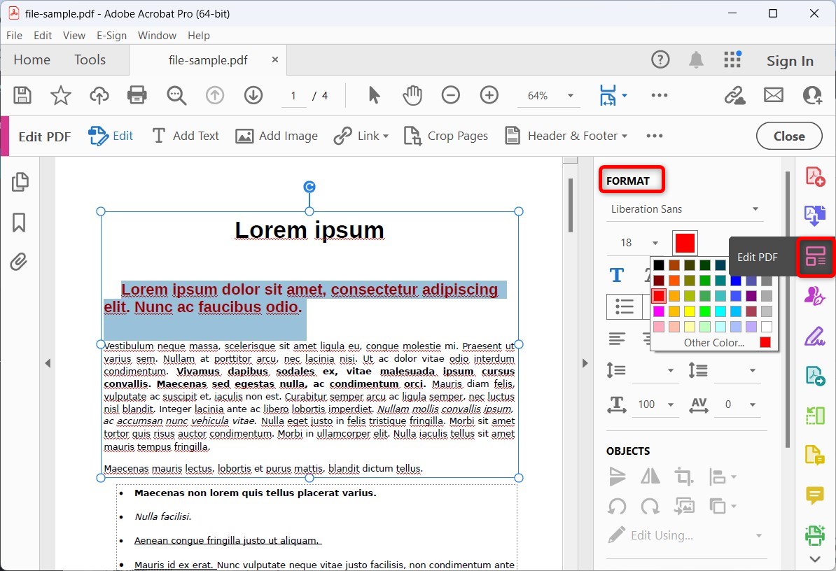 Change the Selected Text Color in PDF
