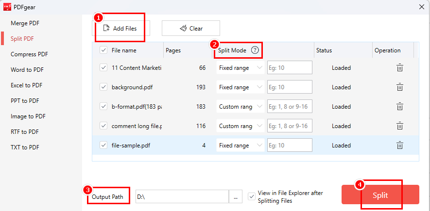 Split Multiple PDFs at Once with PDFgear