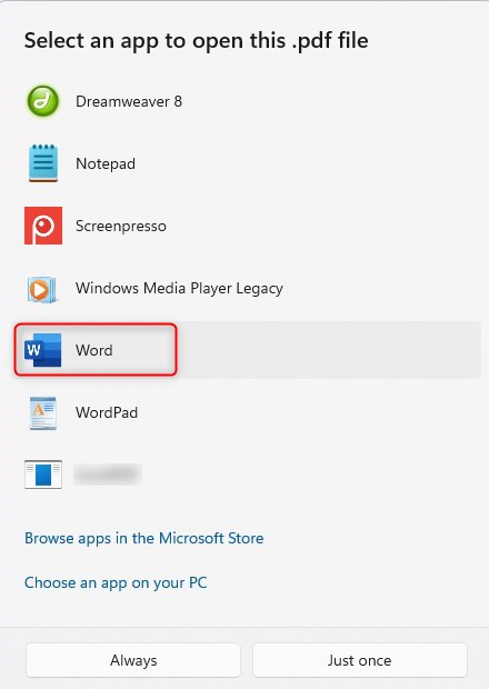 Open a PDF in Microsoft Word