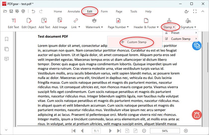 Custom Stamp di PDFgear