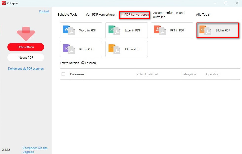 Das Bild-zu-PDF-Tool öffnen