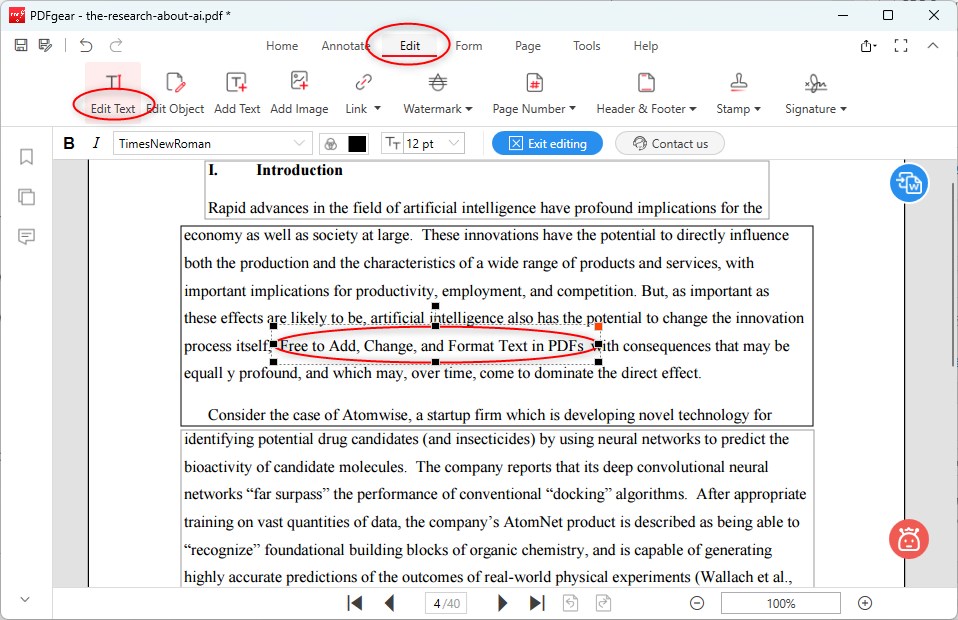 Edit Text in PDF with PDFgear