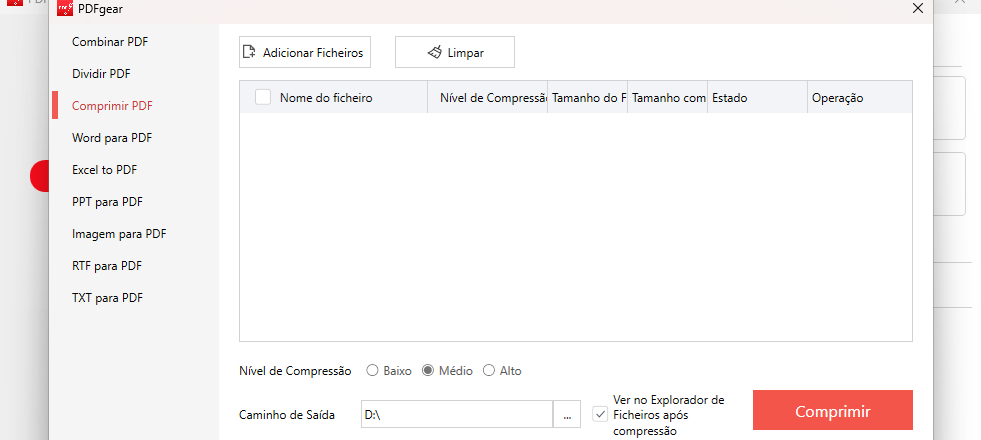 Carregar Arquivos PDF para Comprimir