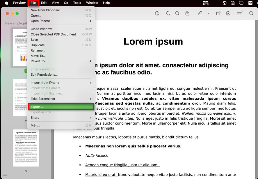 Ekspor PDF di Mac Preview