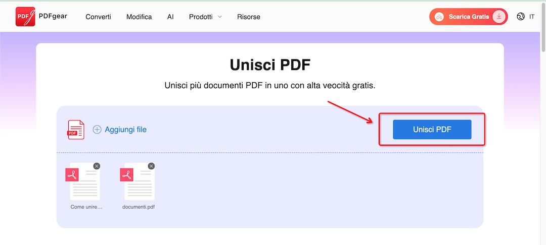 Fare clic sul pulsante Unisci PDF