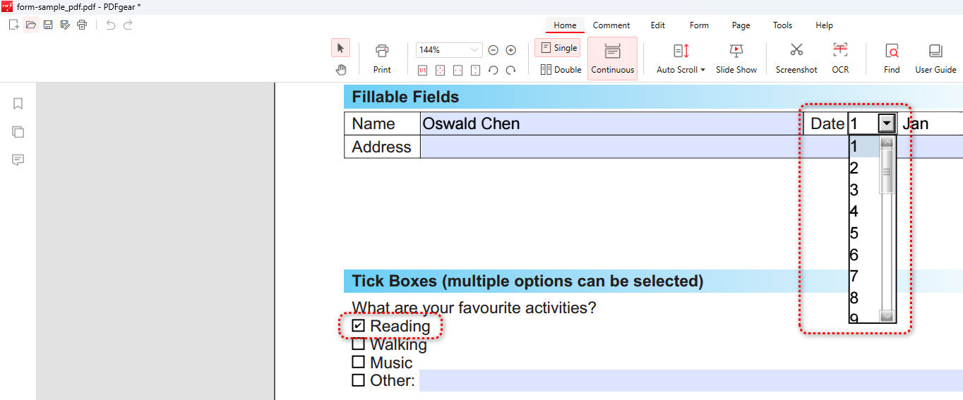 Fillable Form Fields