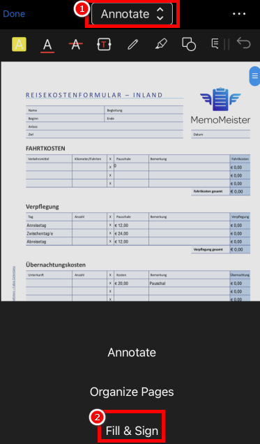 Tap the Fill & Sign Button
