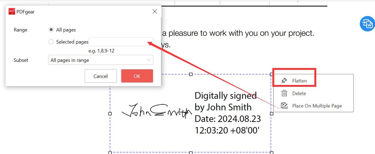 Flatten the Signature in PDFgear