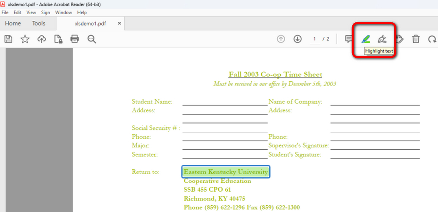 Highlight Text in PDF in Acrobat Reader