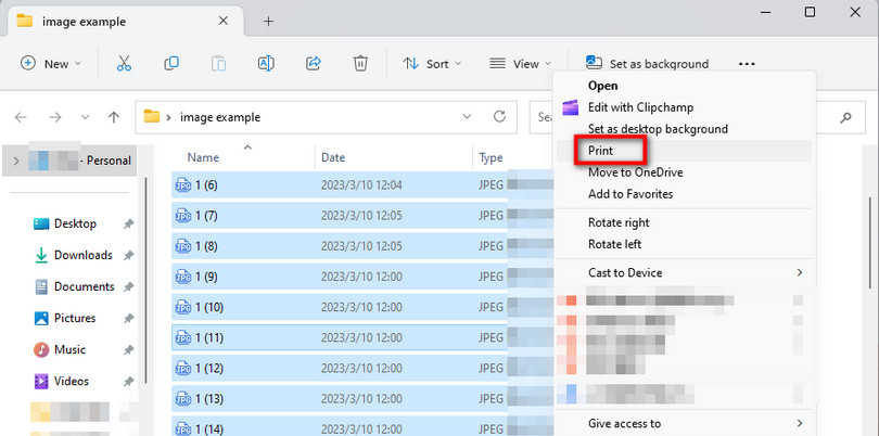 Choisir plusieurs JPEGs à imprimer