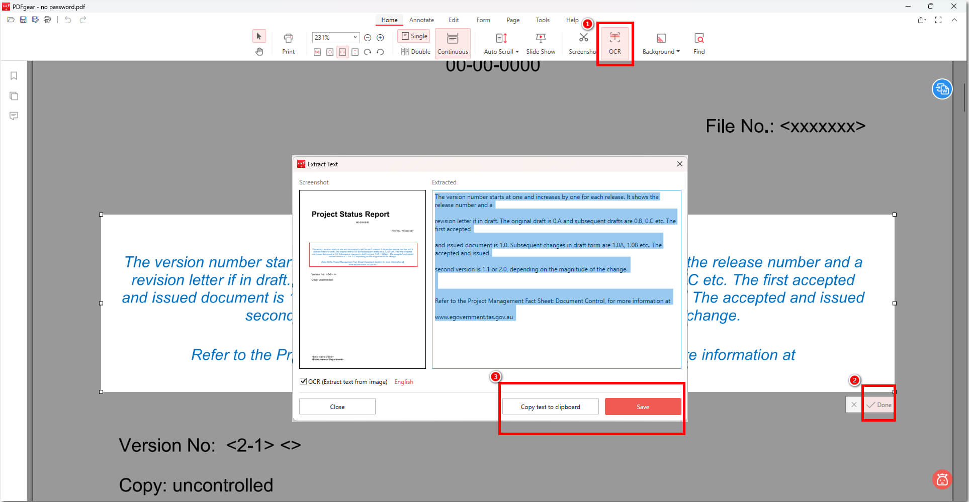 Extract Text with OCR Button