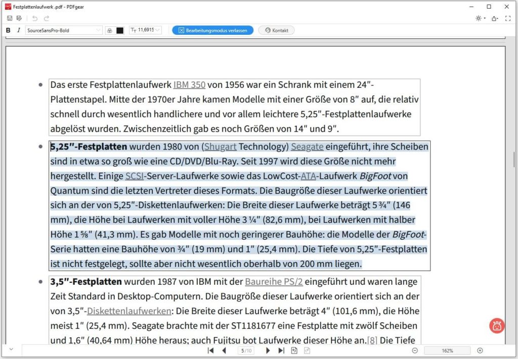 Kopieren der Texte in PDF