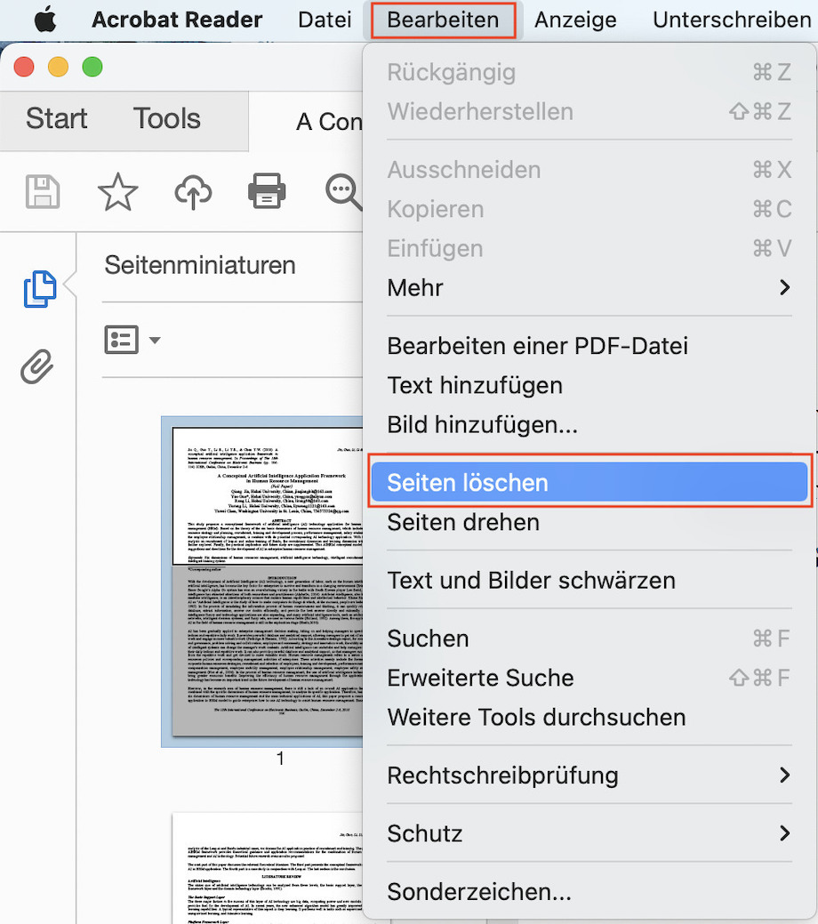 Leere Seiten auswählen und löschen