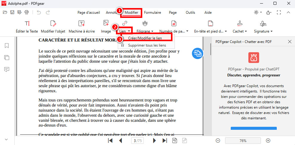 Naviguer jusqu'au bouton Lien