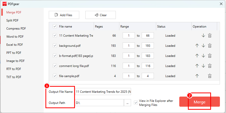 Merge PDF Files with PDFgear