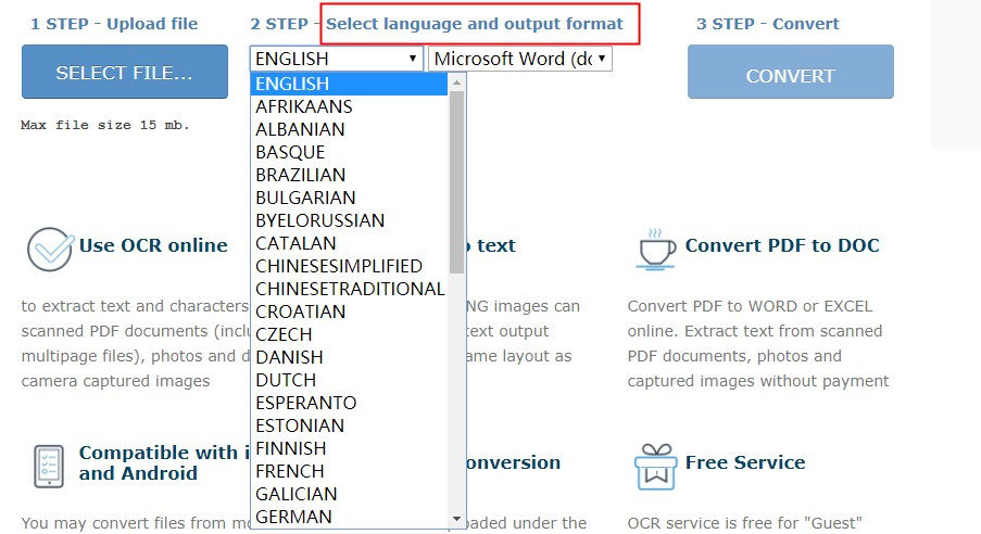 OCR Select Language