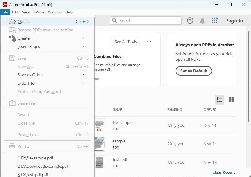 Apri un PDF con Adobe Acrobat