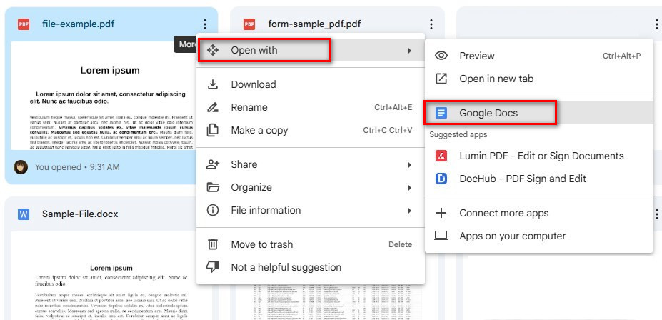 Open a PDF with Google Docs