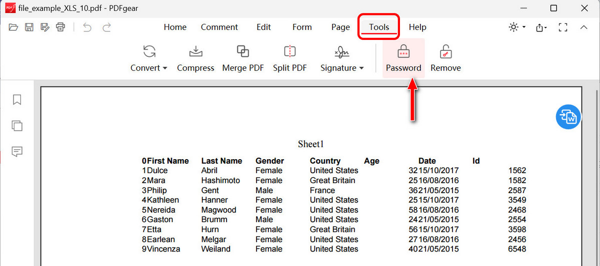 Open Password Tool in PDFgear