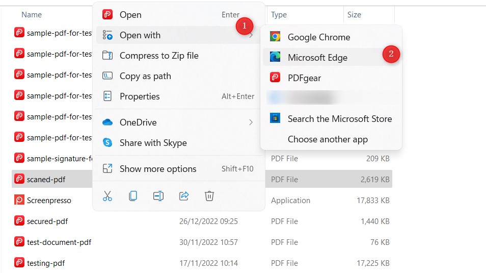Open PDF with Microsoft Edge