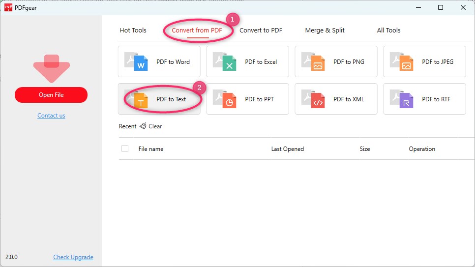 Open the PDF to Text Converter
