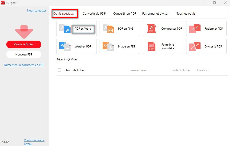 Ouvrir le convertisseur PDF en Word