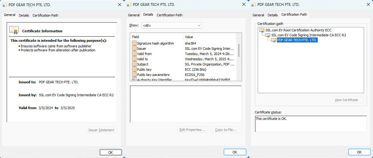 PDFgear Publisher Certificate