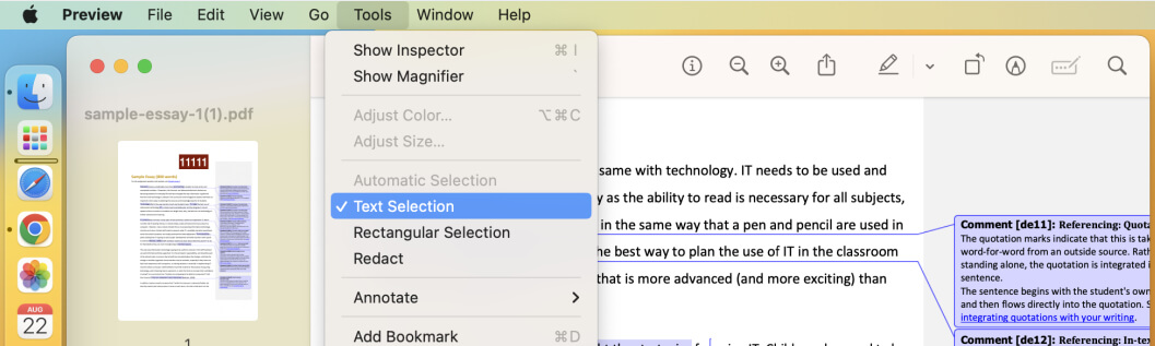 Use Preview Text Section Tool