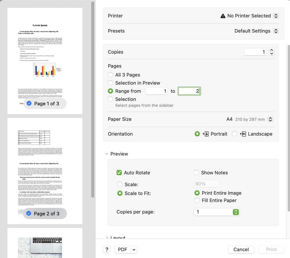 Imprimer les pages sous forme de nouveau PDF dans Preview