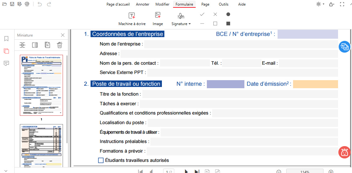Remplir le formulaire avec PDFgear
