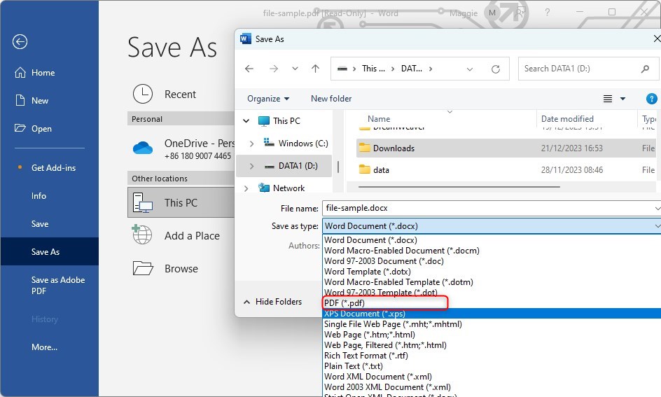 Salva il documento Word come PDF