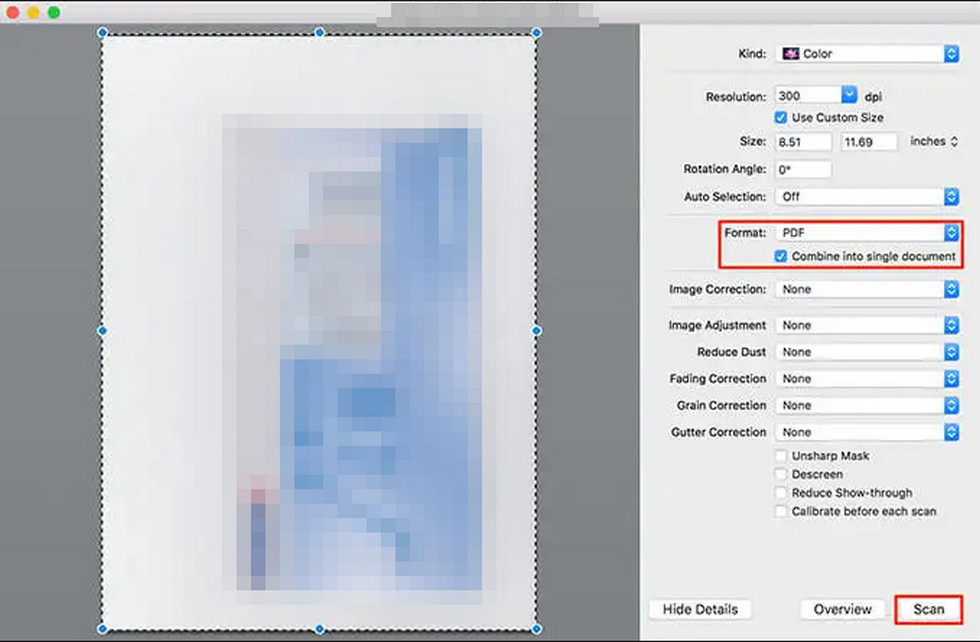 Start Document Scanning in Preview