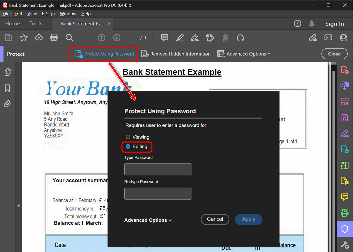 Set the Password for Editing
