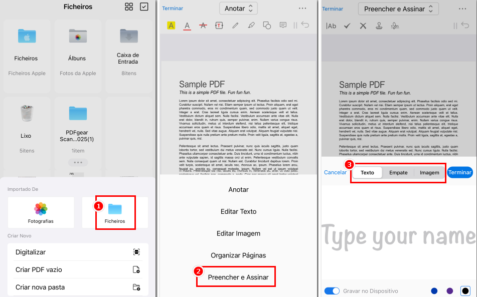 Assinar no iPhone com o PDFgear