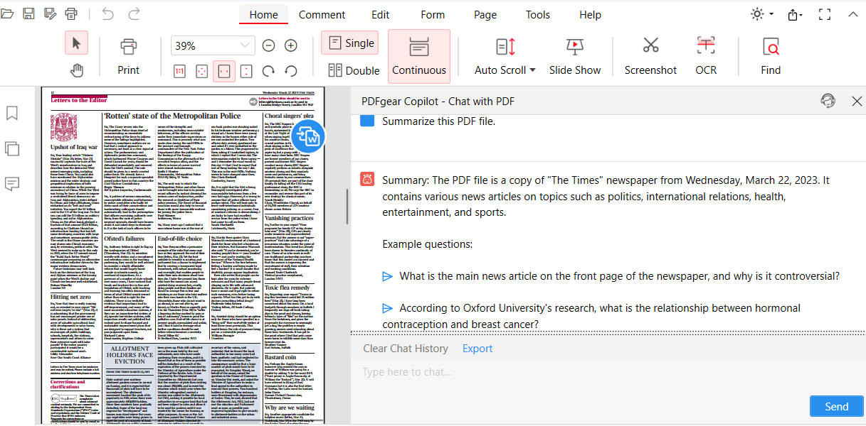 Summarize a PDF With PDFgear Chatbot