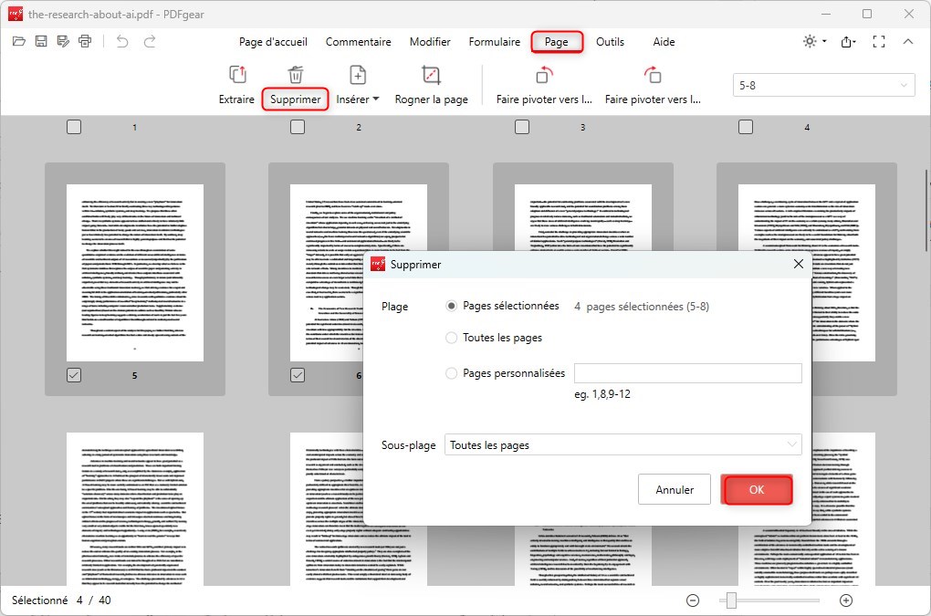 Supprimer des Pages PDF avec PDFgear