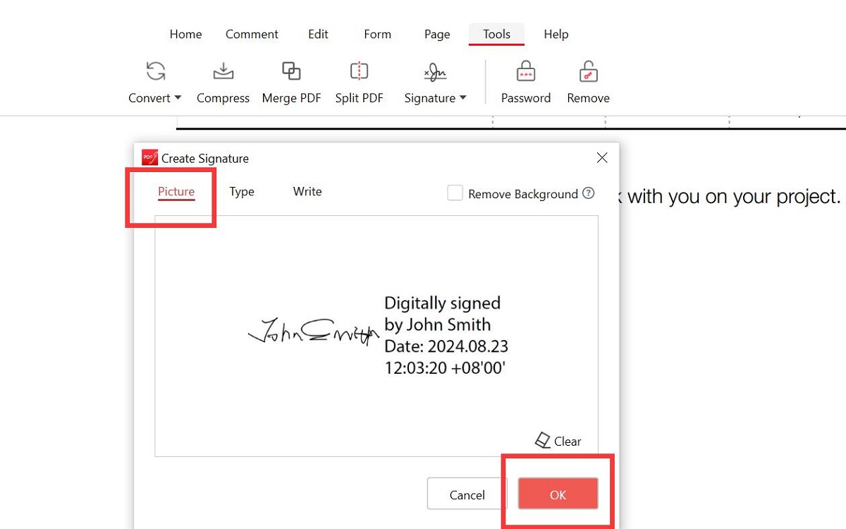 Upload a Digital Signature Picture in PDFgear