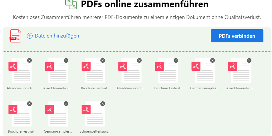 PDF-Dateien im PDFgear Online-Kombinierer zusammenführen