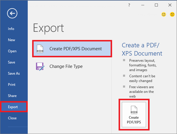 Create PDF in Word