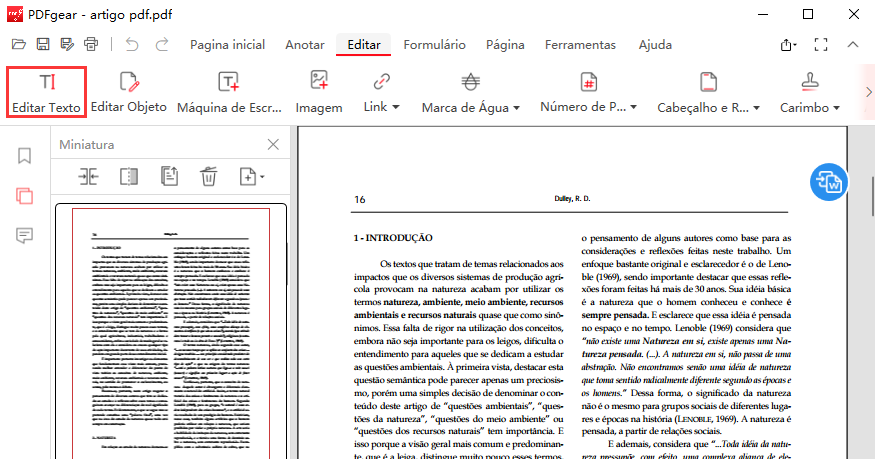 Navegue para Editar texto na barra de ferramentas